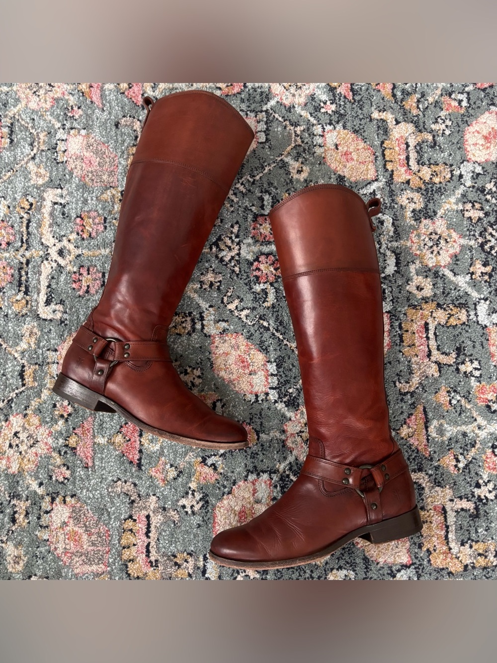 FRYE Melissa Harness Inside Zip Leather Riding Boots Sz 8.5